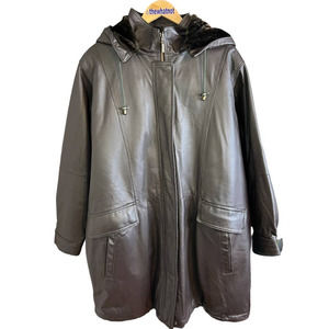 Veranesi Winter Coat 24W Brown Leather Faux Fur Lined Hooded Long Women